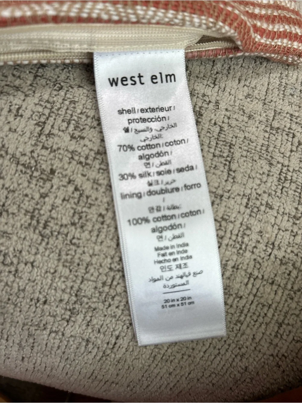 West Elm Pillowcase Striped Knit Silk Blend Orange 20x20 Throw Pillow Decor